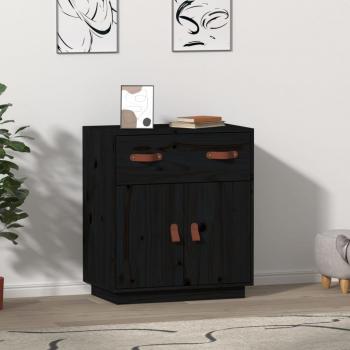 Aparador de madera maciza de pino 65,5x40x75 cm en color negro, mueble de almacenaje para salón, buffet, armario auxiliar y armario de almacenamiento