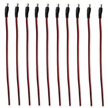 10 pulgadas (30 cm) 2.1 x 5.5mm DC Power Pigtail MALE para la cámara de seguridad CCTV (10 Pack)