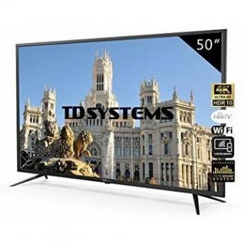 Television Smart TV 50 Pulgadas 4K, Android 9.0 y Hbbtv, UHD HDR10, 1500 PCI Hz, 3X HDMI, 2X USB, DVB-T2/C/S2, Modo Hotel - Televisores TD Systems K50DLJ10US. TDsystems