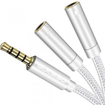 SUCESO 35cm Adaptador Jack Micro y Auriculares Cable Splitter Divisor Micrófono y Audio Cable Divisor de Audio micrófono 3.5mm Macho a 2 Hembra para PS4,Xbox One,Laptop,Teléfonos,Headset y MP3-Plata