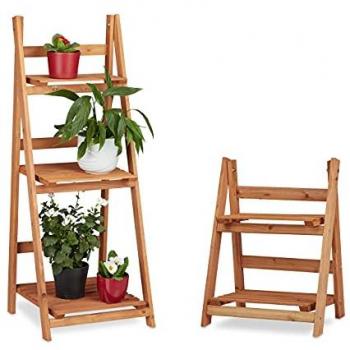 Set 2 Estanterías Escaleras para Plantas de Interior, Madera Marrón, Multi-niveles