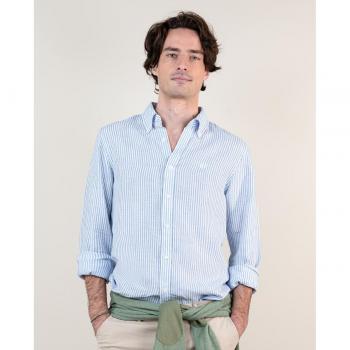 Camisa de rayas azul marino estilo clásico para hombre