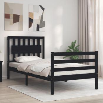 Cama con cabecero negro 90x200 cm en madera maciza