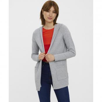 Vero Moda Women's Long Basic Cardigan with Hood - VMDOFFY Light Grey Melange