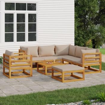 Set de muebles de jardín 8 piezas madera maciza con cojines gris taupé