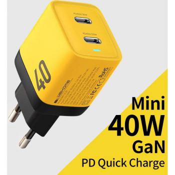 Cargador Rápido Portátil WEKOME 40W USB Tipo C GaN con Soporte PD para iPhone 14 y 13