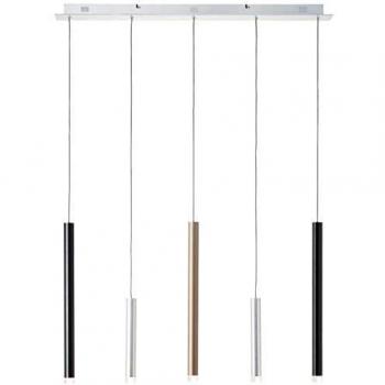 Lámpara Colgante LED Cembalo 5 Focos en Aluminio y Negro, 20W, 2600lm, Dimmable en 3 Niveles, Altura Ajustable