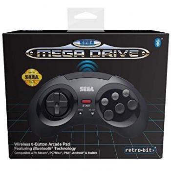 Retrobit - Sega Mega Drive Manette 8 boutons sans fil Bluetooth - Compatible Switch/PC/Mac/Steam/Raspberry Pi/Android/PS3 - Edition Noir [Importación francesa]