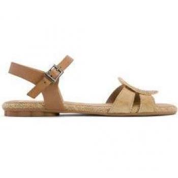 Sandalias de Piel Angela taupe porronet - Sandalias planas de mujer con cierre de hebilla en color taupe