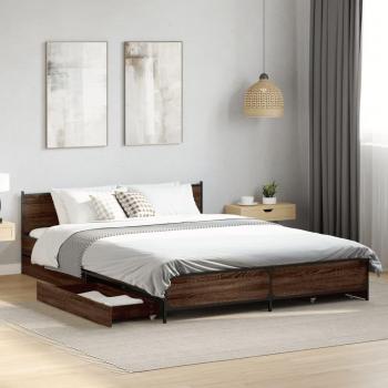 Cama con cajones de madera de ingeniería marrón roble 150x200 cm multicapa vidaXL