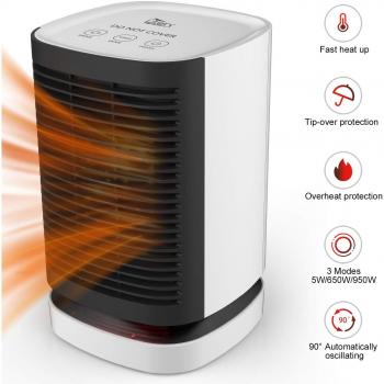 AGM Calefactor Ceramico Portatil, 950W Calentador Eléctrico Cerámico Bajo Consumo, 3 Modos Ajustables Calefactor de Espacio Oscilación Automática, para Oficina, Dormitorio