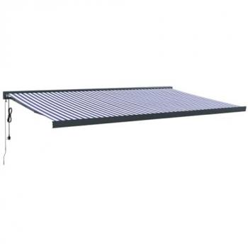 Toldo Retráctil 5x3 m de Aluminio y Tela Azul y Blanco