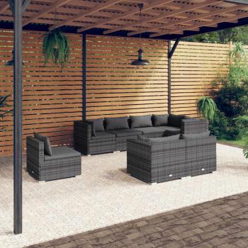 8-Piece Grey Poly Rattan Garden Lounge Set with Cushions