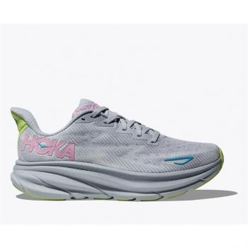 HOKA Women's Clifton 9 Road Running Shoes, Color: Gull/Sea Ice, Size: 6 and 7.5(B), Gender: Female, Type: Rubber