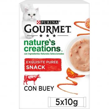 Purina Gourmet Nature's Creations Snack en Puré con Buey y Tomate para Gatos Adultos 20x10g
