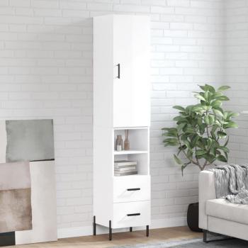 Aparador alto de madera multicapa blanca pulida, 34,5x34x180 cm, acabado brillo