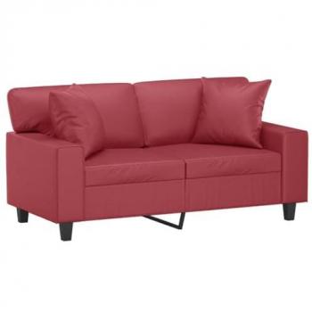 Sofá de 2 plazas con cojines en cuero sintético rojo tinto de 120 cm