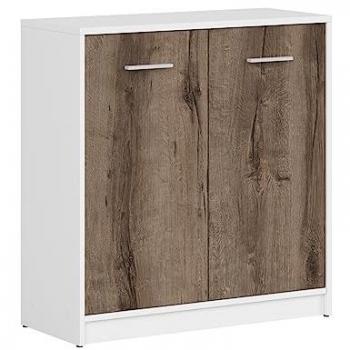 Aparador 2 puertas estratificado beige y blanco con madera oscura