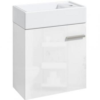 HOMCOM Mueble de Baño con Lavabo de Pared, Moderno, 40x23x50 cm, Blanco Brillante, con Puerta con Cierre Suave y Armario