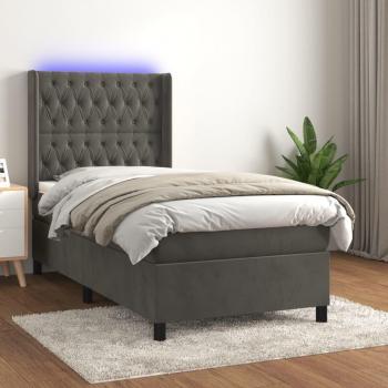 Cama box spring blanda con colchón y LED de terciopelo gris oscuro 80x200 cm