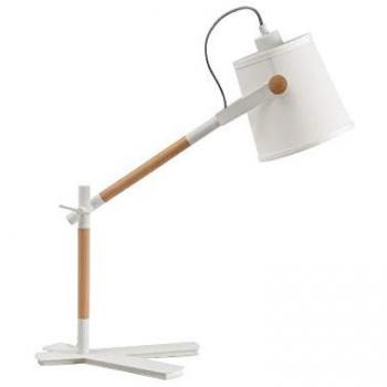 Lámpara de sobremesa Nordica con pantalla blanca 1 bombilla E27, blanco mate / haya con pantalla en blanco marfil