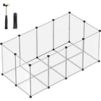 Parque modular para mascotas pequeñas con suelo, jaula de plástico transparente, ideal para conejitos, hámsteres y cobayas, dimensiones 145x72x57 cm