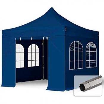 Carpa Plegable 3x3m Premium Acero 40mm con Laterales y Ventanas Arco, Azul Oscuro