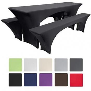 Set de fundas elásticas Victoria para mesas y bancos de jardín o cervecería, color negro, 220x70x70 cm