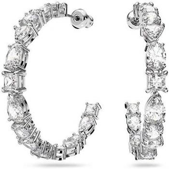 Swarovski Tennis Deluxe Mixed Hoop Pierced Earrings, White, Rhodium Plated