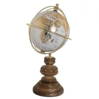 Globo Terraqueo Home ESPRIT Blanco Dorado Natural Vintage 12 x 12 x 28 cm