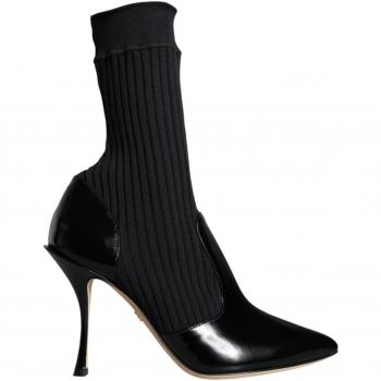 Black Patent Leather Stiletto Booties, Women's Size 7.5 US
