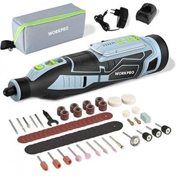 WORKPRO Mini Amoladora Inalámbrica, Juego de Herramientas Rotatorias 12V Multifunción con 78 Accesorios, 2,0 Ah Batería, 5 velocidades variables 32000 rpm, para cortar, esmerilar, grabar, perforar