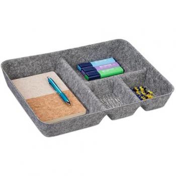 Organizador de Cajones de Fieltro, Inserto Versátil, 6.5 x 40 x 30 cm, 4 Compartimentos, Almacenaje para Utensilios, Gris Claro - Relaxdays