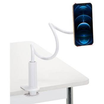 Soporte para teléfonos móviles FLEXMOBI I - Porta celular ajustable 360° en plástico blanco con base de mesa