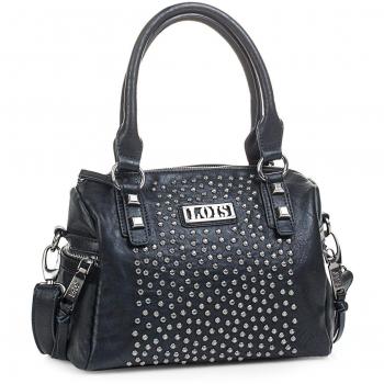 Lois - 94631 Bolso de Mujer Bowling con Bandolera Ajustable y Doble asa con Cremallera. Forro Estampado y Bolsillo Interior. Piel sintética Polipiel, Color Negro