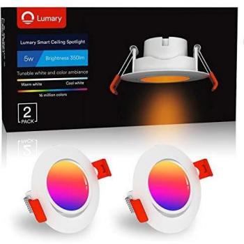 Lumary Foco Empotrable LED Downlight - 5W WiFi Inteligente Downlight LED Techo Color Ajustable 2700K-6500K Blanco Cálido/Frío RGBWW Rotable Ojos de Buey de LED,Compatible con Alexa/Google Home