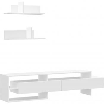 Mueble de Salón para TV HOMCOM con Mesa para Televisor 180x33,5x42 cm y 2 Estantes de Pared 65x20x20 cm Estilo Moderno Blanco