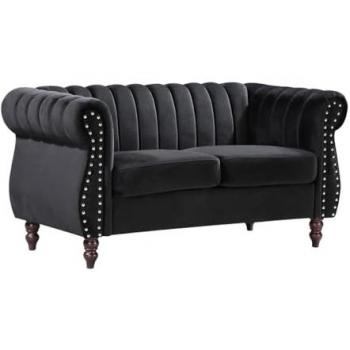 Sofá Chesterfield 2 plazas de terciopelo negro Trumbo