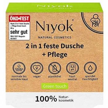 Niyok Gel de Ducha Sólido 2 en 1 con Cuidado, Toque Verde (80 g)