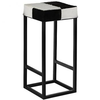 Taburete de Bar SOPRON 35x75 cm Cuero Genuino de Búfalo y Metal Negro/Blanco con Reposapíes Hecho a Mano Mueble Decorativo Multifuncional