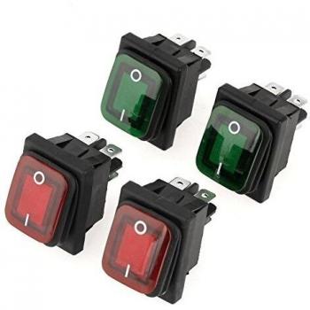 4 PCS/Iuego 220V Interruptor Basculante,4 Pin 2 Posiciones ON-OFF Rocker Boat Switch Snap Impermeable a Prueba de polvo Lámpara Verde roja Rocker Switch