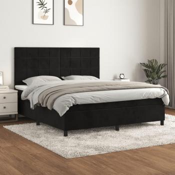 Cama box spring con colchón de terciopelo negro 160x200 cm, incluye colchón viscoelástico, espuma, protector, muelles ensacados, adaptable y acolchado reversible