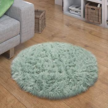 Alfombra Salón Mullida Diseño Piel Sintética Redonda 90 cm Verde con Cojines Corazón
