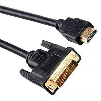 Cable Adaptador HDTV a DVI-D 24+1 Pines Macho a Macho 2 Metros con Conectores Dorados para Video Digital en Monitores y Proyectores - Negro