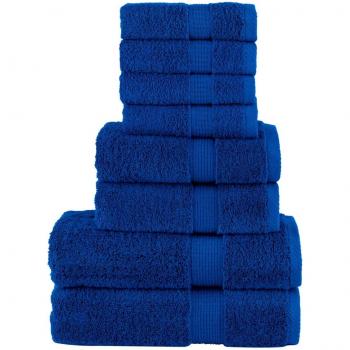 Juego de toallas premium SOLUND 8 piezas 100% algodón 600 gsm colores Dorado, Azul y Azul marino