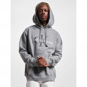 Calvin Klein Men's Elegant Gray Long Sleeve Hooded Sweatshirt with Logo Print - Size S
