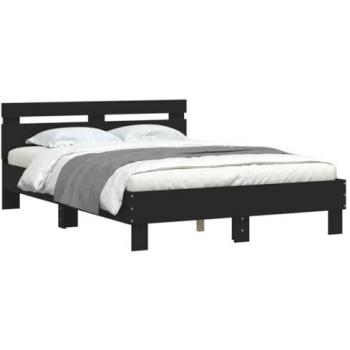 Estructura de cama con cabecero y luces LED negro 120x200 cm