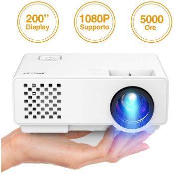 DBPOWER Mini proyector, 2000 Lumen Proyector LED de Video HD 1080P con Pantalla de 176, 50000 Horas Proyector de Cine en casa con Sistema de Cine en casa