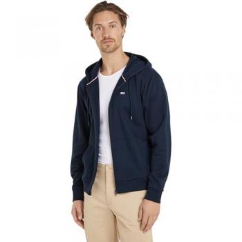 Tommy Jeans Men's Blue Zip-Through Hoodie with Flag Embroidery, Regular Fit
