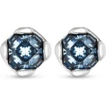 UNO de 50 Aura Blue Stud Earrings - Sterling Silver Plated Metal Alloy with Faceted Blue Crystal